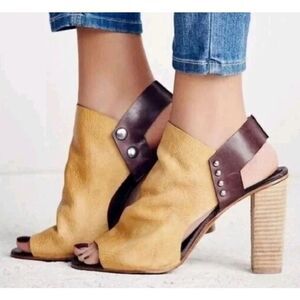 Free People Open-Toe Leather  Booties "DESERT MUSTARD" Size 39